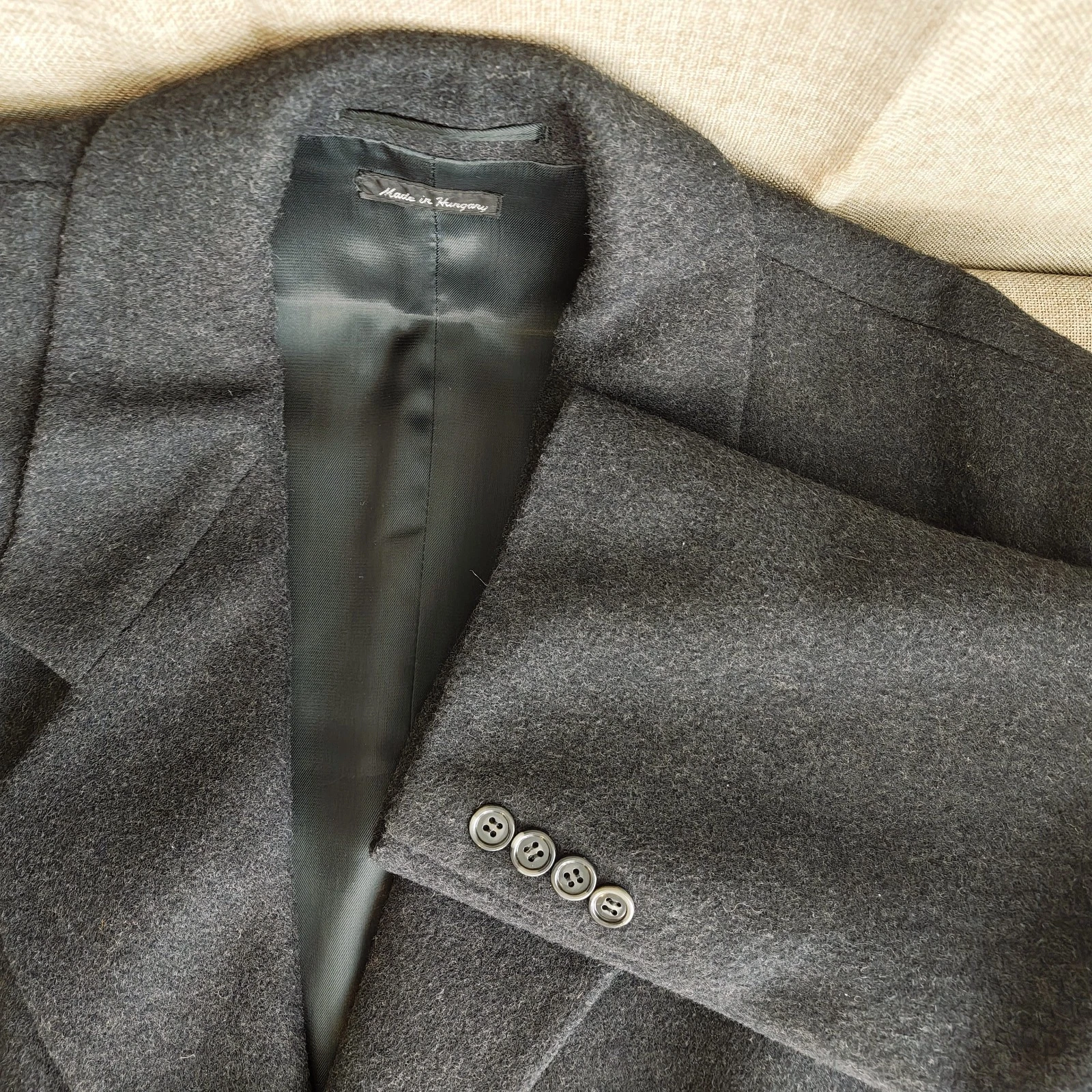 Vintage 90s Stafford Mens 100% Wool Overcoat Size 50L Charcoal Single-Breasted image 19