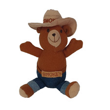 Vintage Smokey Bear Plush Ornament Doll 1985 with Tag 7” Three Bears Korea