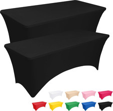 Spandex Tablecloth 2 Pack 6 FT Fitted and Tight Cloth for Rectangle Table, Black