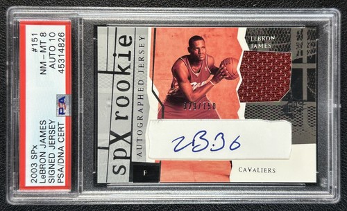 LEBRON JAMES PSA 8 2003-04 SPX #151 ROOKIE JERSEY 10 AUTO RC 329/750 CAVALIERS