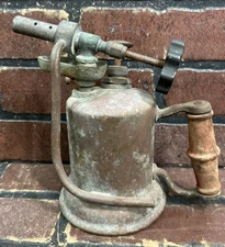 Vintage Antique Wood Handle Copper Brass Gas Blow Torch Turner Brass Company
