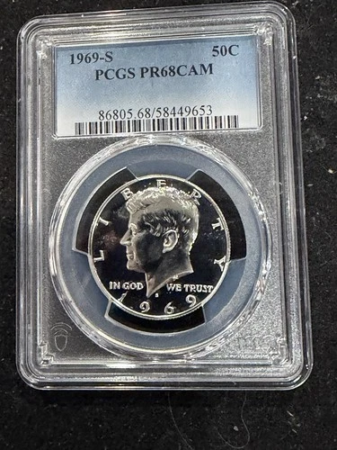 1969 S Silver Gem Proof Kennedy Half Dollar Graded At PR68 Deep Cameo B-3