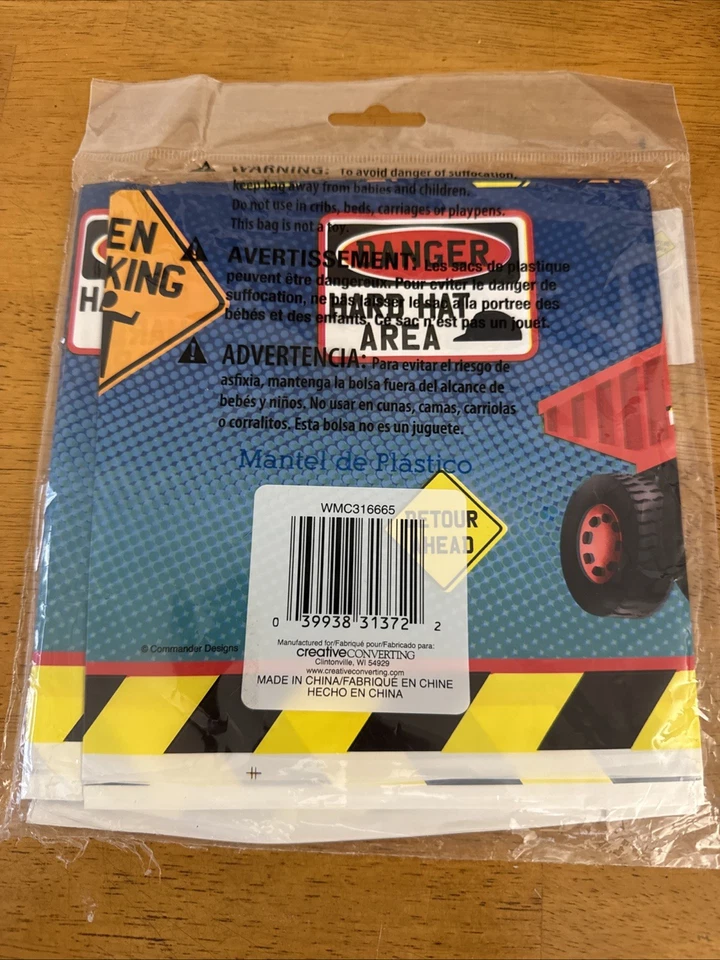 Construction Trucks Plastic Table Cover  Party  Decor Features Trucks/Signs NEW - Image 2 of 2