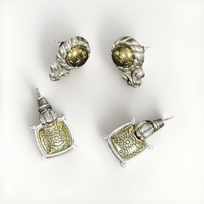 Two (2) Pairs Of Vintage Brighton Earrings Moonglow & Pillows Dual Tone