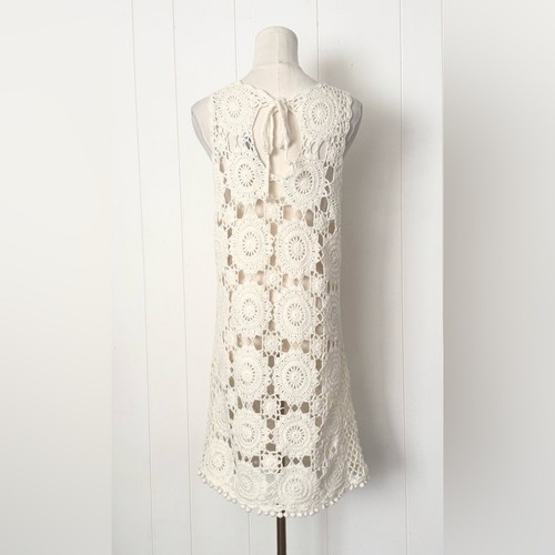 Lovers + Friends Crochet Open Knit Sleeveless Cover Up Swim Dress Off White - Picture 2 of 8
