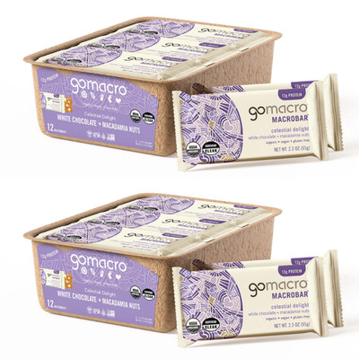 Gomacro Organic Vegan Protein Bars - White Chocolate + Macadamia Nuts, 24 Count