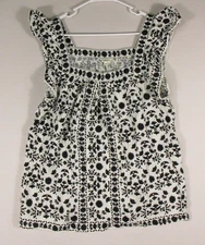 Max Studio Womens Floral Tank Top Square Neck Sleeveless Size XL White