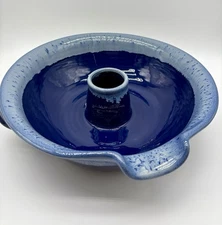 Tumbleweed Pottery Deep Dish Chicken Cooker Upright Roaster Blue Drip Stoneware