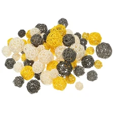 72 Pcs Wicker Rattan Balls Yellow/Gray/White 4 Size