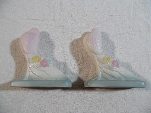 Vintage Hull Pottery 117-6 1/2" Open Rose Dove Candlestick Holders