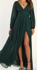 LULUS Enchant My Love Emerald Green V Neck Long Sleeve Maxi Dress Size X Small