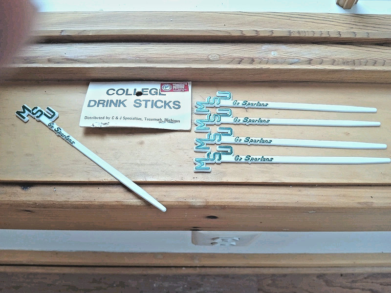 (5) MSU Michigan State SPARTANS 6" SWIZZLE STICKS Drink Stirrers Cake Decoration