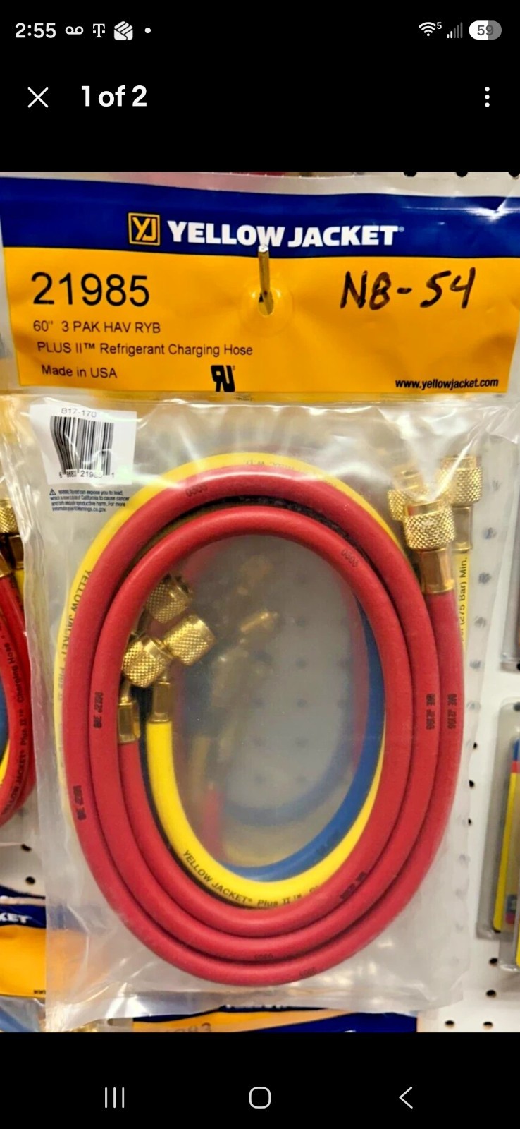 YELLOW JACKET, Ritchie Engineering 21985 Manifold Hose Set, 60" Red,Yellow,Blue