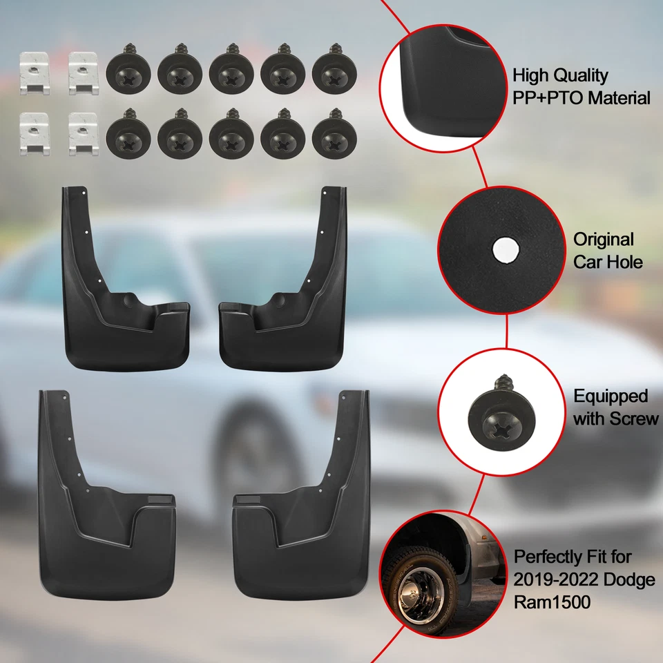 4x Front Rear Mud Flaps Splash Guards FOR 2019-2024 Dodge Ram 1500 4-Door V8 - Image 4 of 4