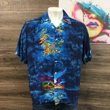 VINTAGE REYN SPOONER Hawaiian Shirt Men's XL Aloha Scene Rayon Button Up FLAW