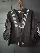 World Market Top, 100% Cotton, S/M, Black And Embroidered