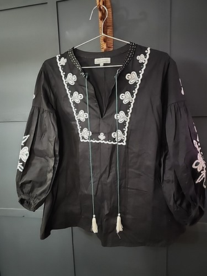 #ad #ad World Market Top 100% Cotton S M Black And Embroidered $9.16