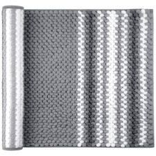 Chenille Bathroom Rug, Soft Fluffy Absorbent Bath Mat, Medium Pile Striped Ca...