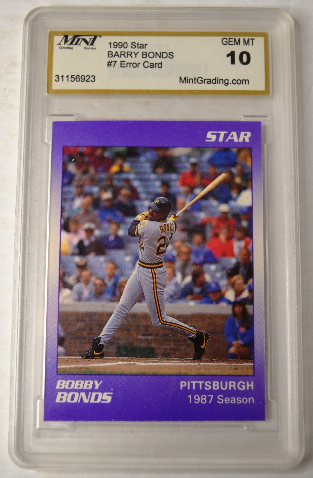 1990 STAR BARRY BONDS ERROR CARD #7 MINT GRADING SERVICE 10 GEM MINT