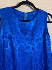 Sale: Vintage homemade sleeveless royal blue silky brocade A-line dress