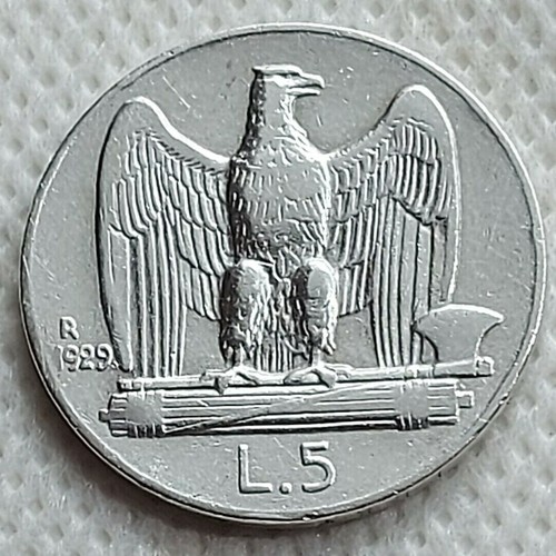 5 Lire 1929. R Italy silver coin King Vittorio Emanuele III Eagle silver coin ! - Picture 2 of 2