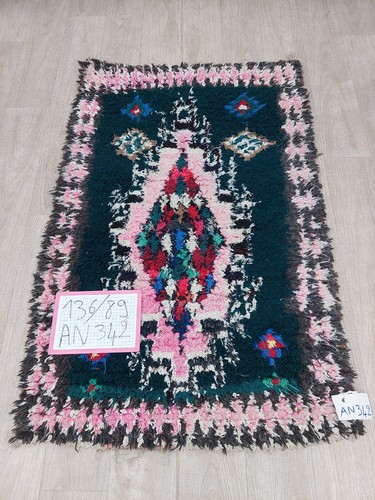 Moroccan Vintage Black Pink Small Area Rug Berber Tribal Handmade Runner Rug 3x4 - Picture 5 of 10