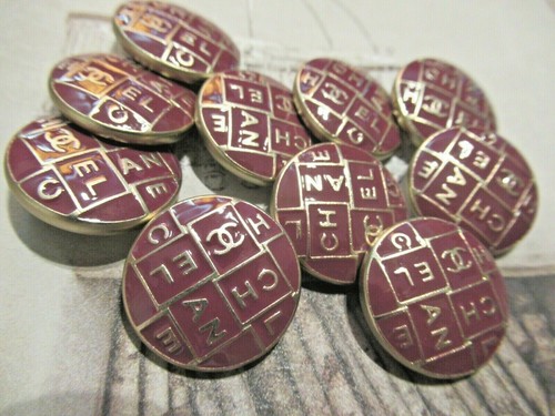 CHANEL 5 GOLD TONE METAL RED BUTTONS CC LOGO 18 MM NEW LOT 5 pc - Picture 2 of 7