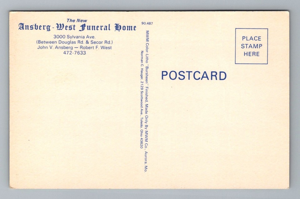 Ansberg-West Funeral Home, Toledo, Ohio OH Vintage Postcard c1950 A15