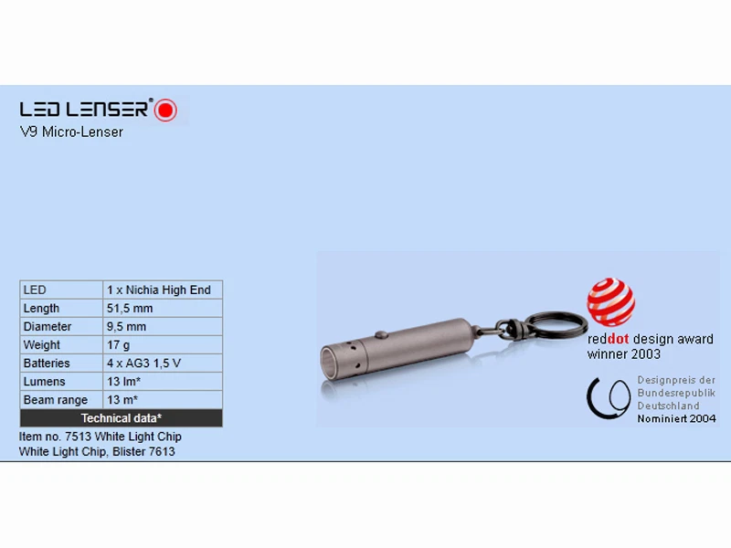 Led Lenser Zweibrüder V9 Micro-Lenser 7612 Linterna Lampara Linterna Top - Imagen 2 de 2