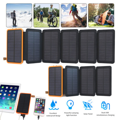 26000mAh Portable Foldable Power Bank Charger External Battery 6 Solar Panel LED