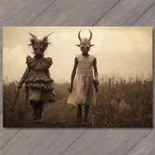 Art Print Kids Weird Creepy Vibe Field Horned Masks Strange Apocalypse Unusual