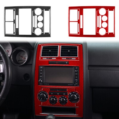 3-Piece Real Carbon Fiber Center Console Trim Kit For Dodge Magnum & Charger 2008-2010 – Black Self-Adhesive