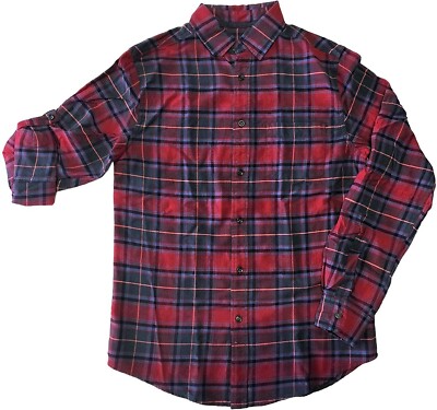 Mossimo Men's Long Sleeve Roll Tab Button Down Shirt (Small, Red Plaid) NWT