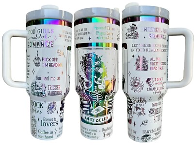 Smut Queen Tumbler - 40oz Romance Reader Tumbler Holographic Skeleton Design