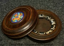 4.2" Chinese Huali Wood Carved Jewelry Box and Dzi Bead Hand Chain Bracelets