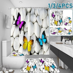 1//3//4PCS Sakura Snow Mountain Bathroom Shower Curtain Toilet Cover Mat Non-Slip