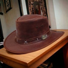 Men and Women Brown  Black Genuine Leather Cowboy Western Hat