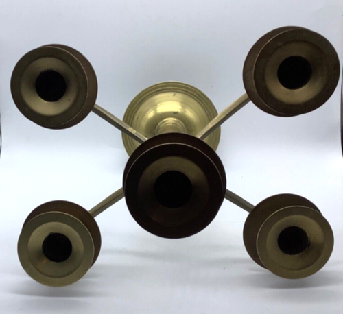 Vintage Aged/Unpolished Brass Candelabra 5 Candles, Disassembles, 11.25” tall - Picture 3 of 6