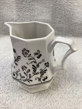 CREAMER INDEPENDENCE IRONSTONE JAPAN BLACK FLORAL VINTAGE GREEN STAMP 4 IN