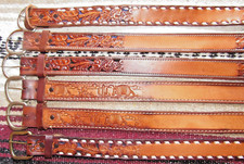 Vintage Western C M Co Tooled/Buckstitch Leather Belts 6 pc Size 26 NEW