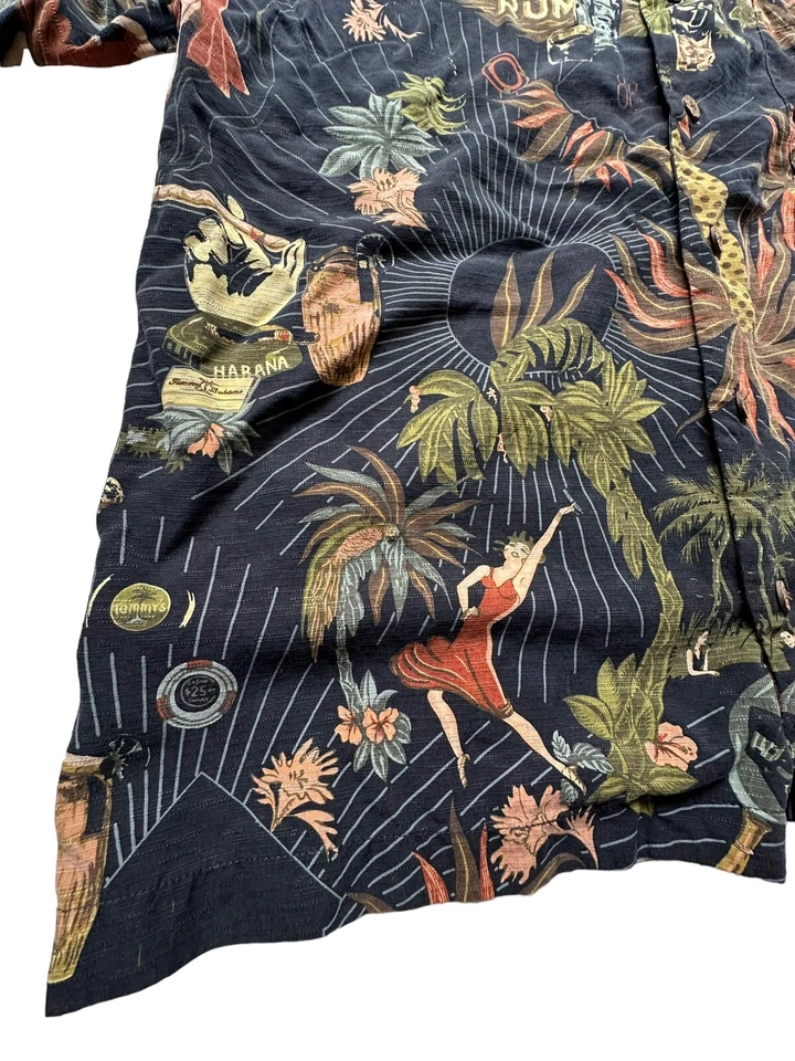 Camisa Tommy Bahama Para Hombres Azul Multicolor Estampado Palma 100% Seda Hawaiana XL Foto 3 de 4