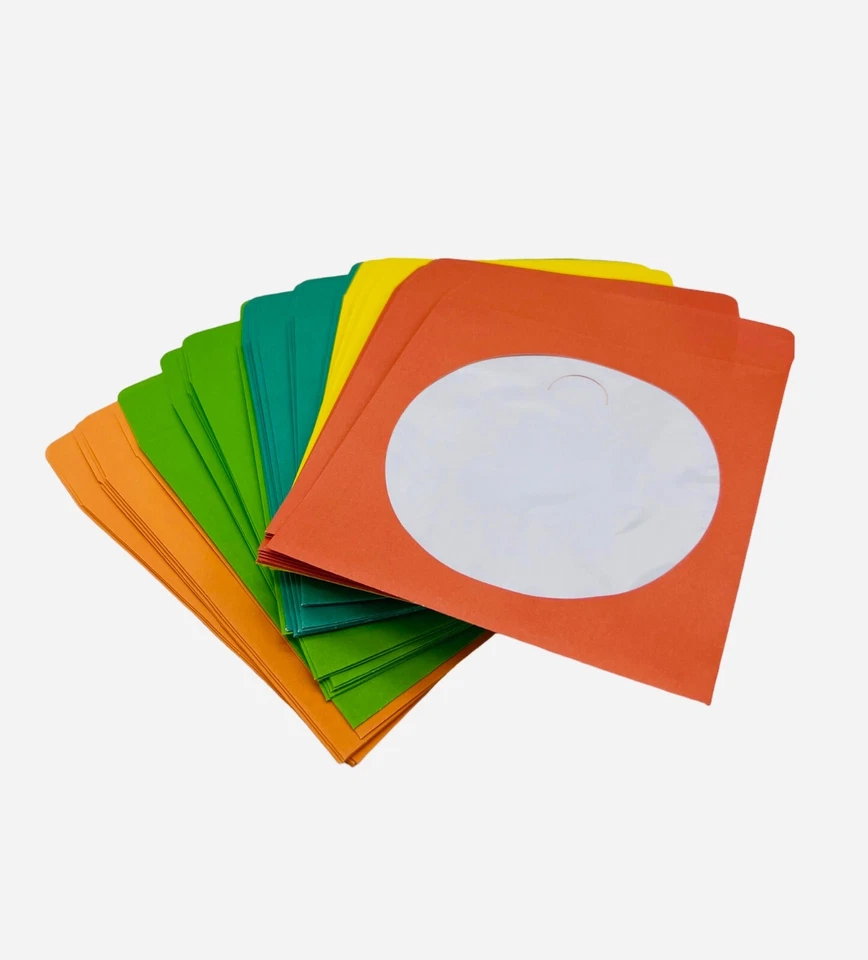 100 CD DVD Disc Colour Paper Sleeves with Window Front And Tuck Flaps - Image 2 of 4