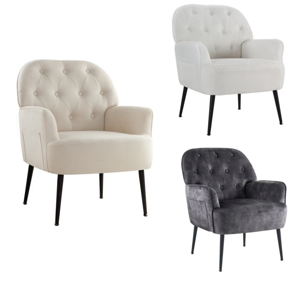 IWMH Mid Century Armchair - Linen Fabric Tub Chair with Metal Legs for Living Room