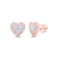 10K RoséGold Echte Diamant Damen 10Mm Cluster Herz Ohrstecker 1/2 Ct