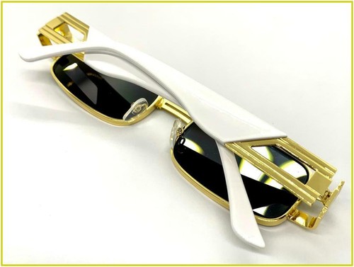 Classy Elegant Sophisticated Retro Modern Hip Hop SUN GLASSES Gold & White Frame - Picture 7 of 7