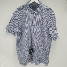 Mens Casa Moda Blue Striped Short Sleeve Button Shirt Size XXL