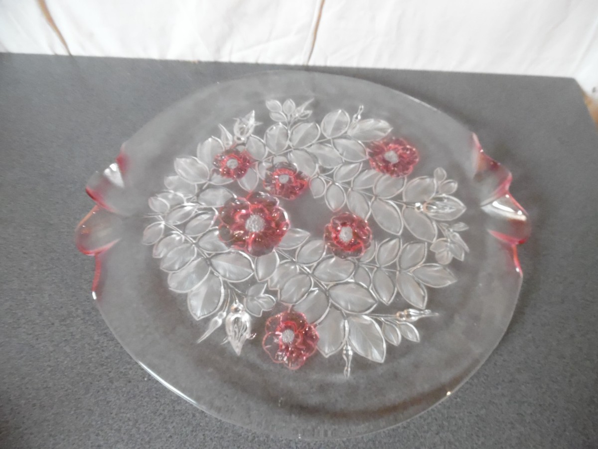 Large Glass Plate Embossed Flowers Art Deco Style | eBay