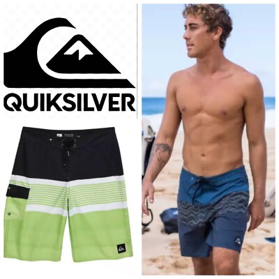 NEW $55 Quicksilver Division Young Mens Boardshorts Pocket Swim Surf Paddle, 25