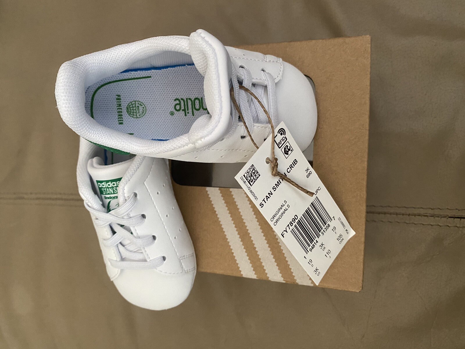 PONY Scarpe da ginnastica Adidas Stan Smith per bambini taglia 3K bianche con verdi nuove con etichette