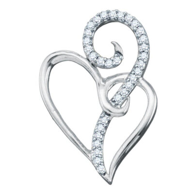 L U DIAMONDS 10K White Diamond Heart Fine Pendant 1/10 CT